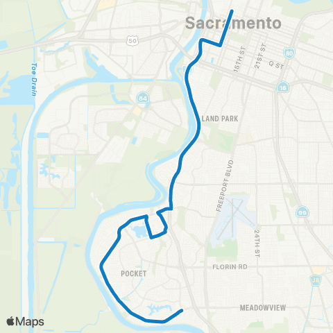 SacRT Riverside Express map