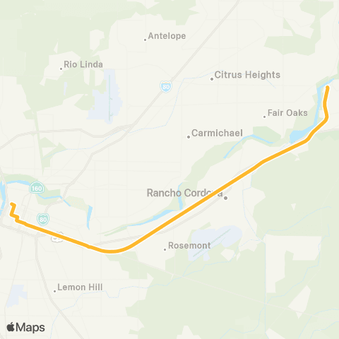 SacRT Downtown - Folsom map