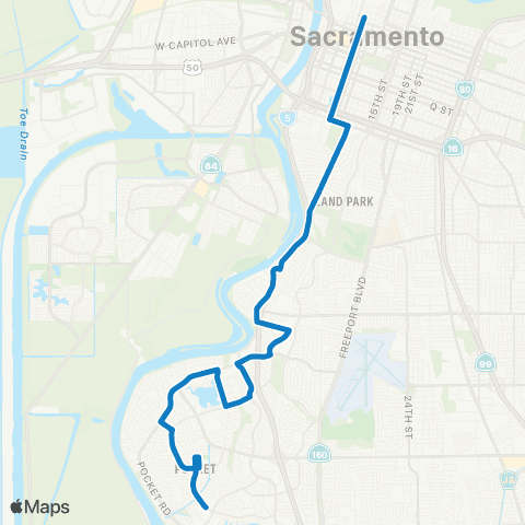 SacRT Riverside Commuter map