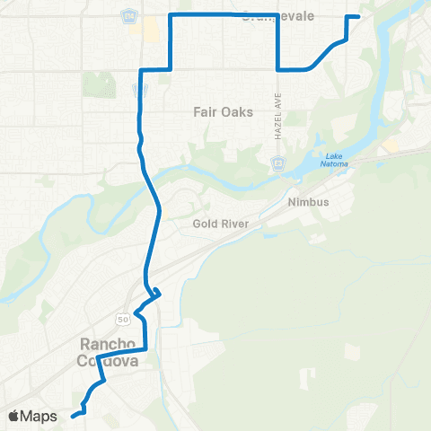 SacRT Sunrise Commuter map