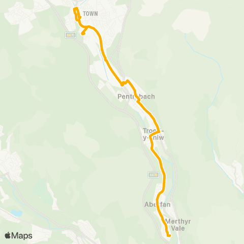 Stagecoach South Wales Bryngoleu Terminus - Merthyr Bus Sta Stand 1 map
