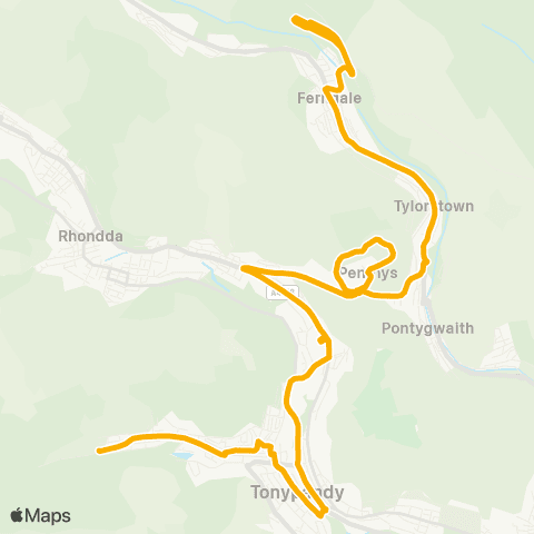 Stagecoach South Wales Howard St Terminus - Ysbyty Cwm Rhondda map