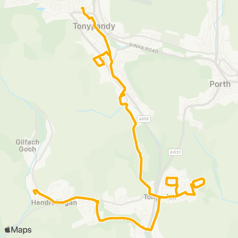 Stagecoach South Wales Oak Street - Tonypandy Bus Sta Stand A6 map