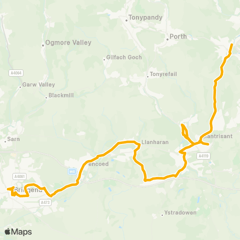 Stagecoach South Wales Pontypridd Bus Sta Stand 10 - Bridgend Bus Sta Stand 8 map