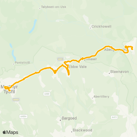 Stagecoach South Wales Merthyr Bus Sta Stand 8 - Abergavenny Bus Sta Stand 2 map
