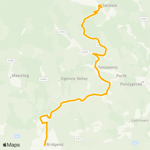 Stagecoach South Wales Aberdare Bus Sta Stand 12 - Bridgend Bus Sta Stand 7 map