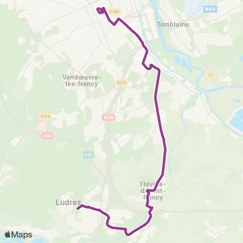 STAN Ludres / Fléville ↔︎ Nancy Gare map