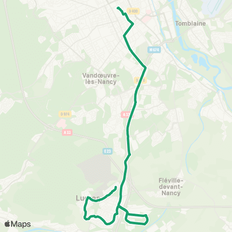 STAN Express - Ludres ↔︎ Nancy Gare map