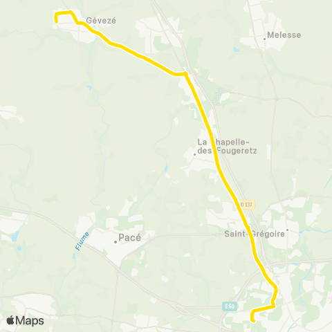 STAR Gévezé (Cheval Blanc) - Rennes (Villejean-Uni) map