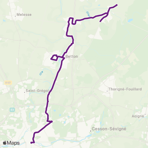 STAR Betton (Champ Devant) - Rennes (Les Gayeulles) map