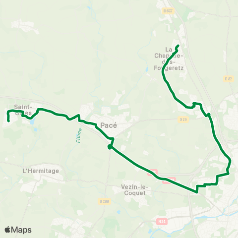 STAR La Chapelle-des-Fougeretz (Besneraie) - Montgermont - Rennes - Pacé - St-Gilles (Ile des Bois) map