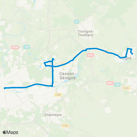 STAR Acigné (Timonière) - Cesson-Sévigné (Cesson - Viasilva) map