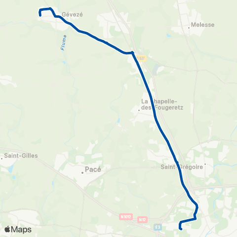 STAR Gévezé (Cheval Blanc) - Rennes (Villejean-Uni) map