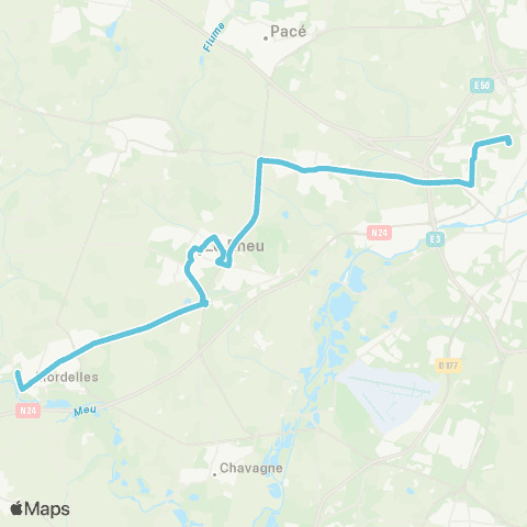 STAR Rennes (Lycée Basch) - Vezin-le-Coquet - Le Rheu - Mordelles (Mordelles Pâtis) map