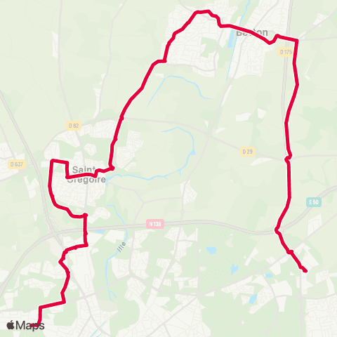 STAR Cesson-Sévigné (Cesson-Viasilva) - Betton (La Haute Plesse) - St-Grégoire - Rennes (Villejean-Uni) map