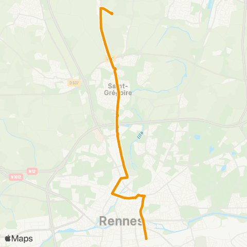 STAR St-Grégoire (MFR Rabinardières) - Rennes (Gares) map