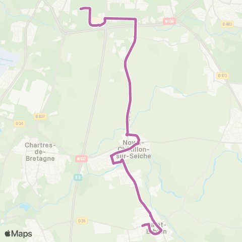 STAR Rennes (Coubertin) - Noyal-Châtillon-s/-Seiche - St-Erblon (Champ Mulon) map