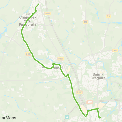 STAR La Chapelle-des-Fougeretz (Besneraie) - Montgermont - Rennes (Lycée Mendès France) map