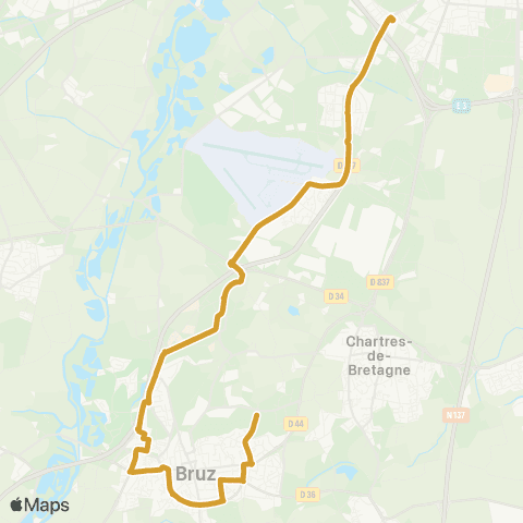 STAR St-Jacques-de-la-Lande (St-Jacques - Gaîté) - Bruz (Bruz Ctre) map