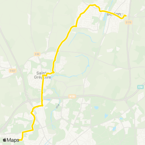 STAR Betton (La Haute Plesse) - Rennes (Villejean-Uni) map