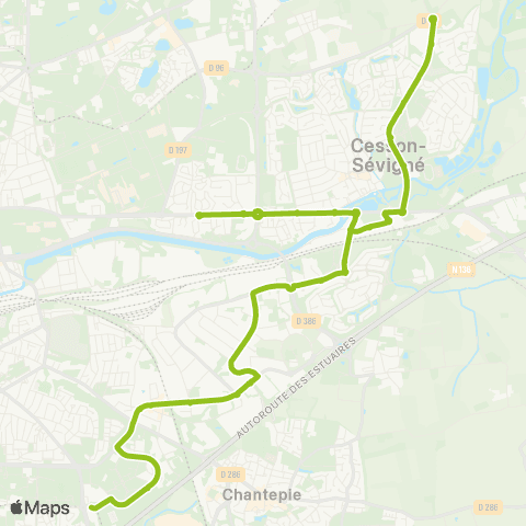 STAR Cesson-Sévigné (Lycée Ozanam) - Rennes (La Poterie) map