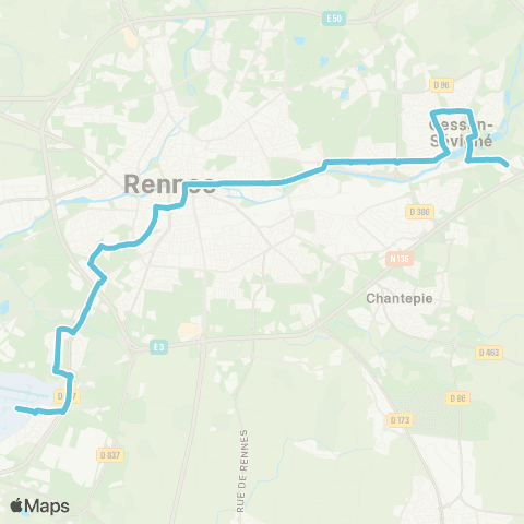 STAR Cesson-Sévigné (Rigourdière) - St-Jacques-de-la-Lande (Aéroport) map