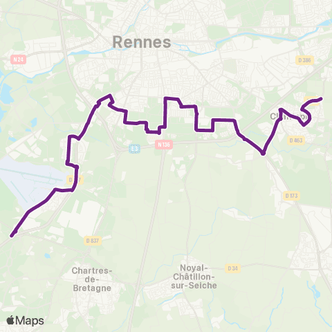STAR Chantepie (Cucé) - Rennes - St-Jacques-de-la-Lande - Bruz (Pte de Ker-Lann) map