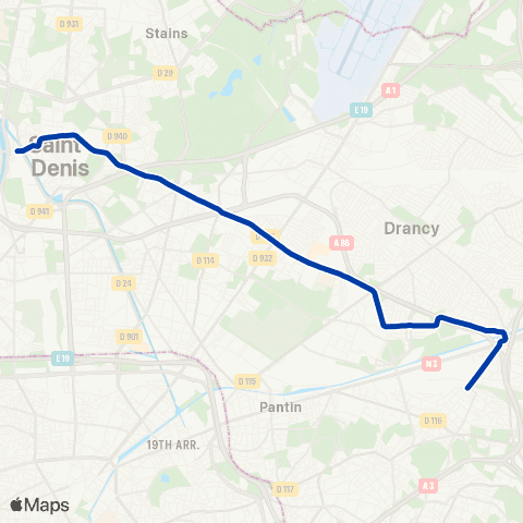 Île-de-France Mobilités Asnières <>︎ Noisy-le-Sec map