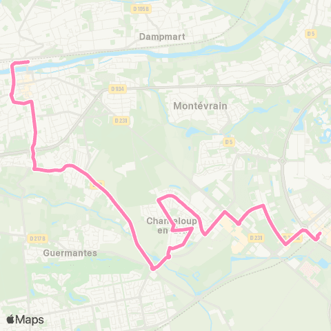 Île-de-France Mobilités Gare de Lagny Thorigny <> Gare de Val d'Europe map