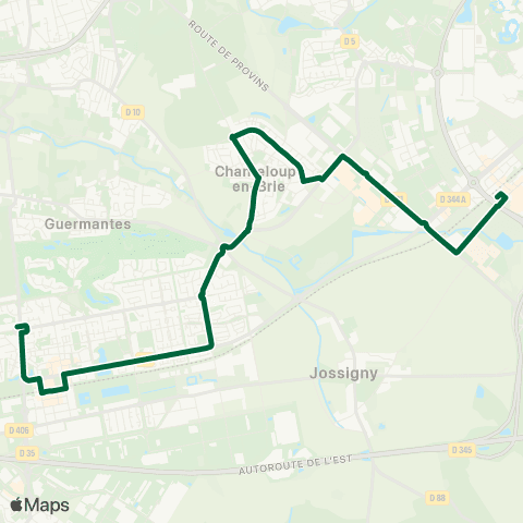 Île-de-France Mobilités Gare de Bussy-St-Georges <> Gare de Val d'Europe map