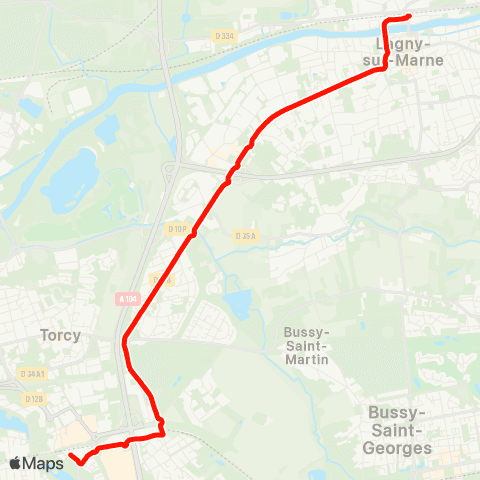Île-de-France Mobilités Gare de Torcy <> Gare de Lagny Thorigny map