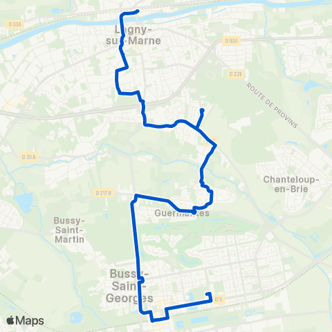 Île-de-France Mobilités Gare de Lagny Thorigny <> Gare de Bussy-St-Georges map