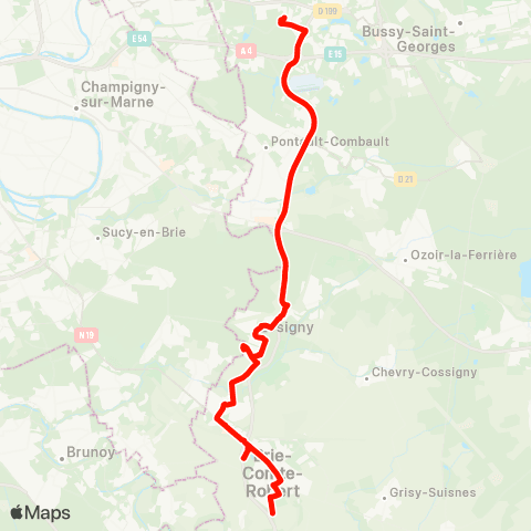 Île-de-France Mobilités Gare de Noisiel <> Victor Hugo map