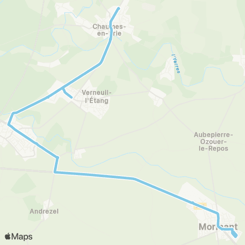 Île-de-France Mobilités Salle des Fêtes <> Gare de Verneuil-l'Étang map