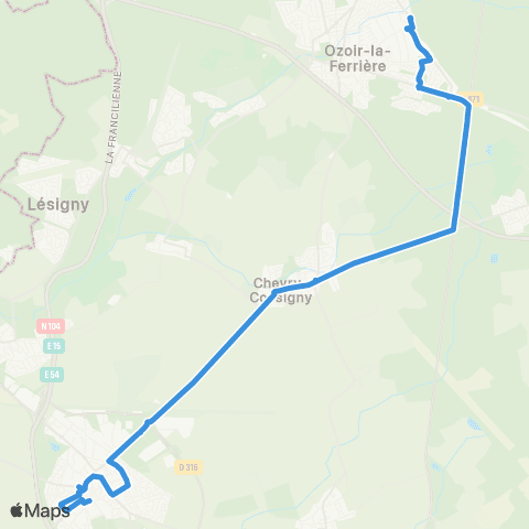 Île-de-France Mobilités Gare de Lieusaint - Moissy <> Gare d'Ozoir-la-Ferrière map