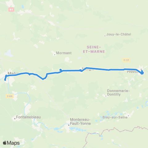 Île-de-France Mobilités Gare de Melun - Av. Général Leclerc / RD 606 <> Gare SNCF Quai 4 map