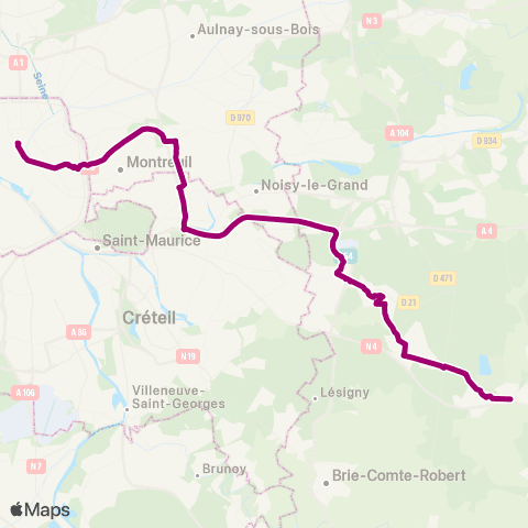 Île-de-France Mobilités Gare de Tournan <> Gare de l'Est map