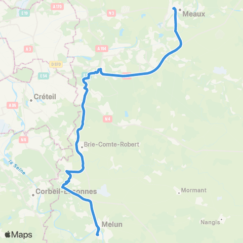 Île-de-France Mobilités Gare de Meaux (Quai A) <> Gare Melun - Quai de Dépose map