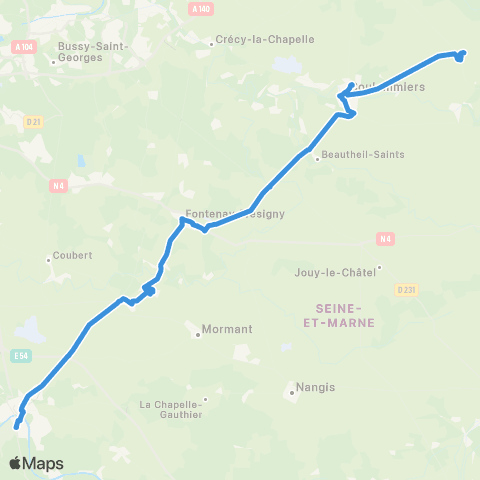 Île-de-France Mobilités Gare de Melun - Av. Général Leclerc / RD 606 <> Gare de Coulommiers map