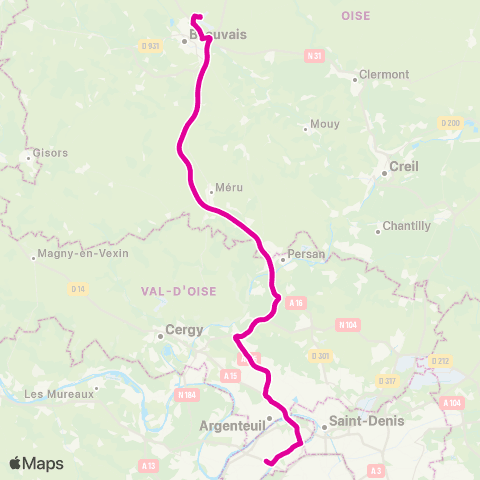 Île-de-France Mobilités La Défense - Terminal Jules Verne <> Aéroport Paris Beauvais map