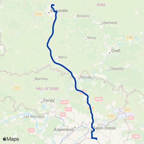 Île-de-France Mobilités Aéroport Paris Beauvais <> Paris la Villette map