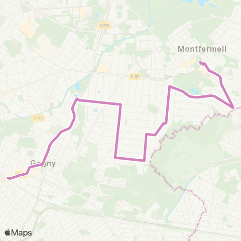 Île-de-France Mobilités Hôpital de Montfermeil <> Gare de Gagny map