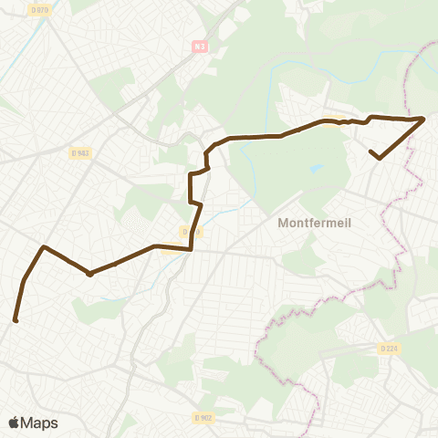 Île-de-France Mobilités Corot <> Gare du Raincy Villemomble Montfermeil map