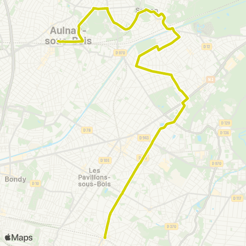 Île-de-France Mobilités Gare du Raincy Villemomble Montfermeil <> Gare de Sevran - Livry map