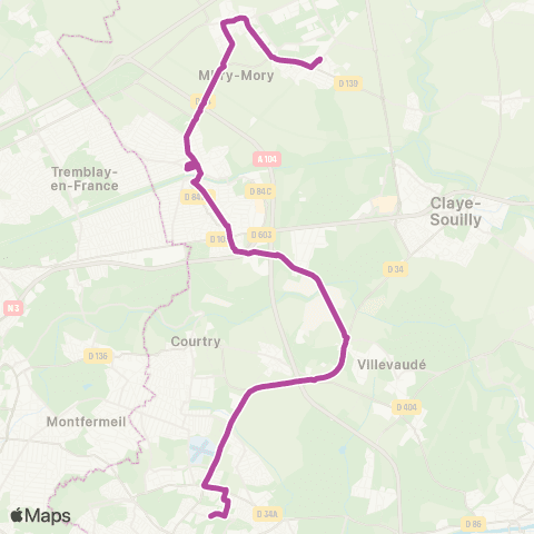Île-de-France Mobilités Cité Scolaire <> Gare de Mitry - Claye map