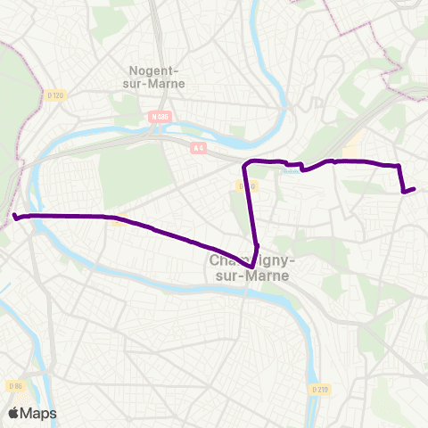Île-de-France Mobilités Joinville-le-Pont RER <> Villiers-s/-Marne - le Plessis-Trévise RER map