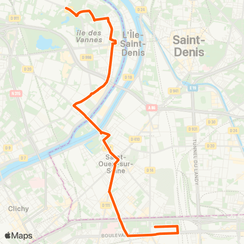 Île-de-France Mobilités Zone Industrielle N. <> Pte de Clignancourt - Croisset map