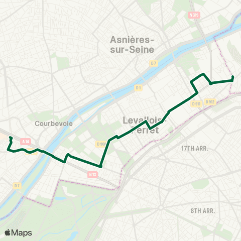 Île-de-France Mobilités St-Ouen RER <> La Défense (Voie Perronet S.) map