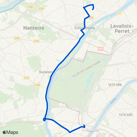 Île-de-France Mobilités Les Bruyères <> Porte de Saint-Cloud map