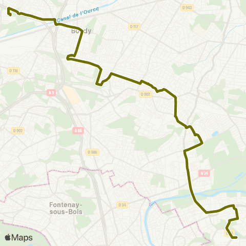 Île-de-France Mobilités Noisy-le-Grand - Mont d'E. RER - Quai 5 <> Av. de Rosny map